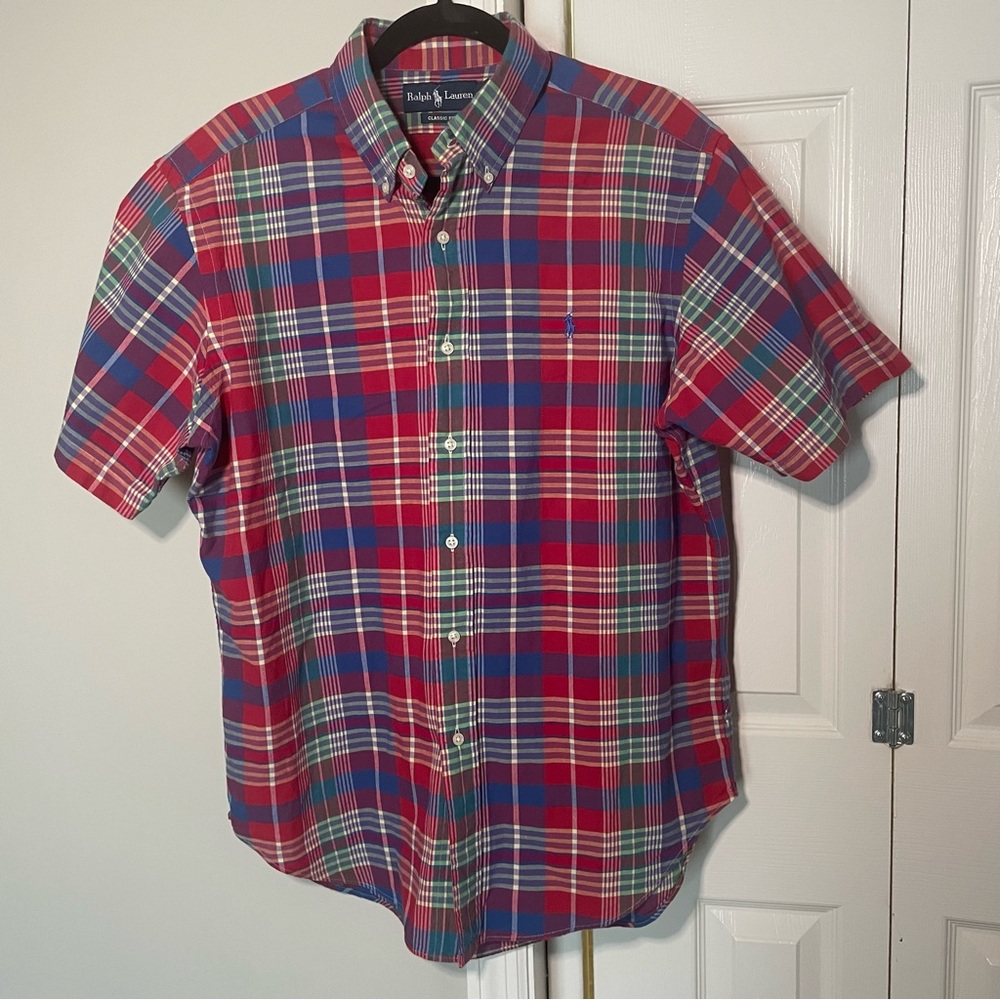 Ralph Lauren classic fit short sleeve plaid shirt size L